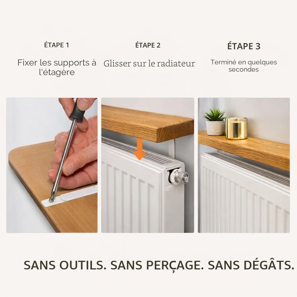 MKGT Étagère pour radiateur sans perçage | Étagère étroite et élégante rustique pour couloir (Pin rustique, 50 cm)