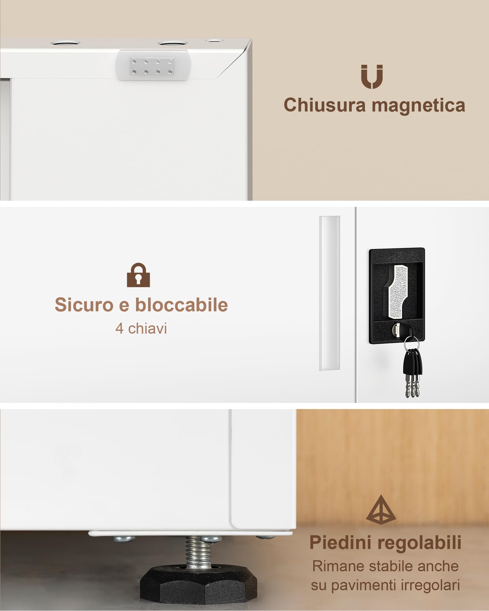 LAND·VOI Armadio in Acciaio 3 Ripiani con Serratura Ripiani Regolabili Ante a Doppia Porta Armadio per Ufficio Mobile in Metallo per Ufficio Garage Cucina Officina 80x40x91.5cm