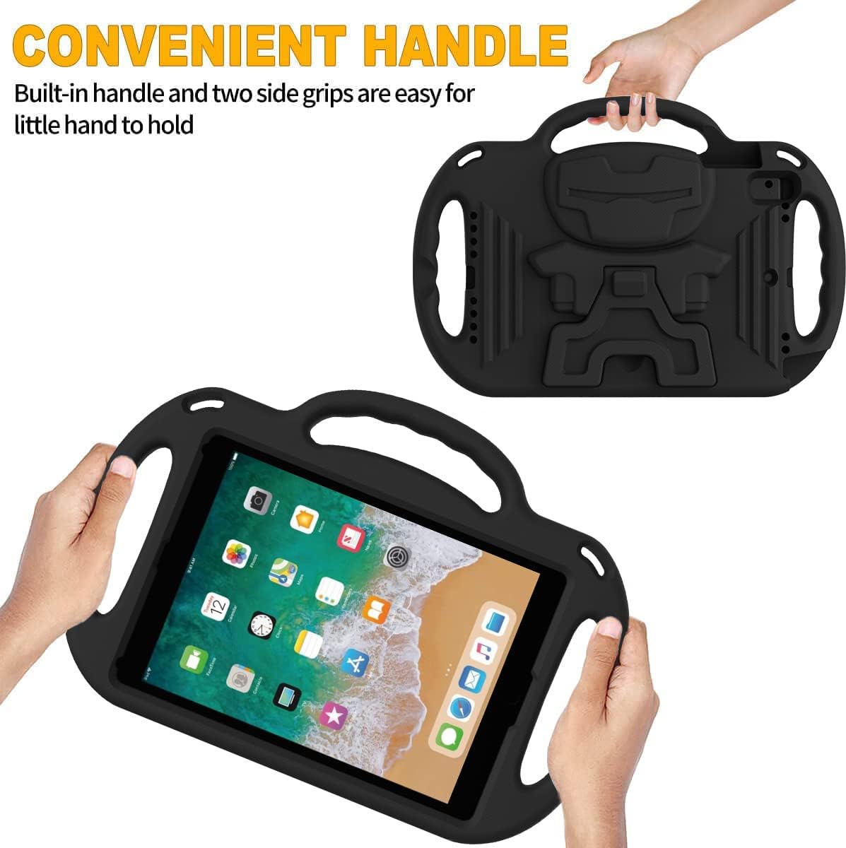 BMOUO iPad 6th/5th Generation Case for Kids, iPad 9.7 Case for Kids, iPad Air 2 Case for Kids - with Shoulder Strap, Shockproof Handle Stand Case for iPad 9.7 inch 2018/2017,iPad Air 2,Black
