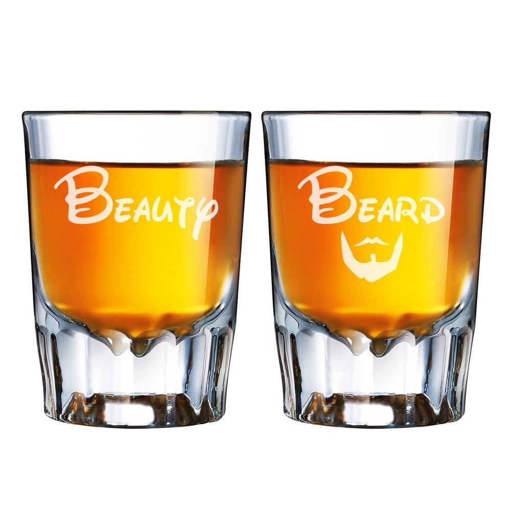 Beauty and Beard Engraved Barcraft Fluted Shot Glass Set