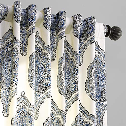 Image of Half Price Drapes PRTW-D37-120 Printed Cotton Twill Curtain, Arabesque Blue