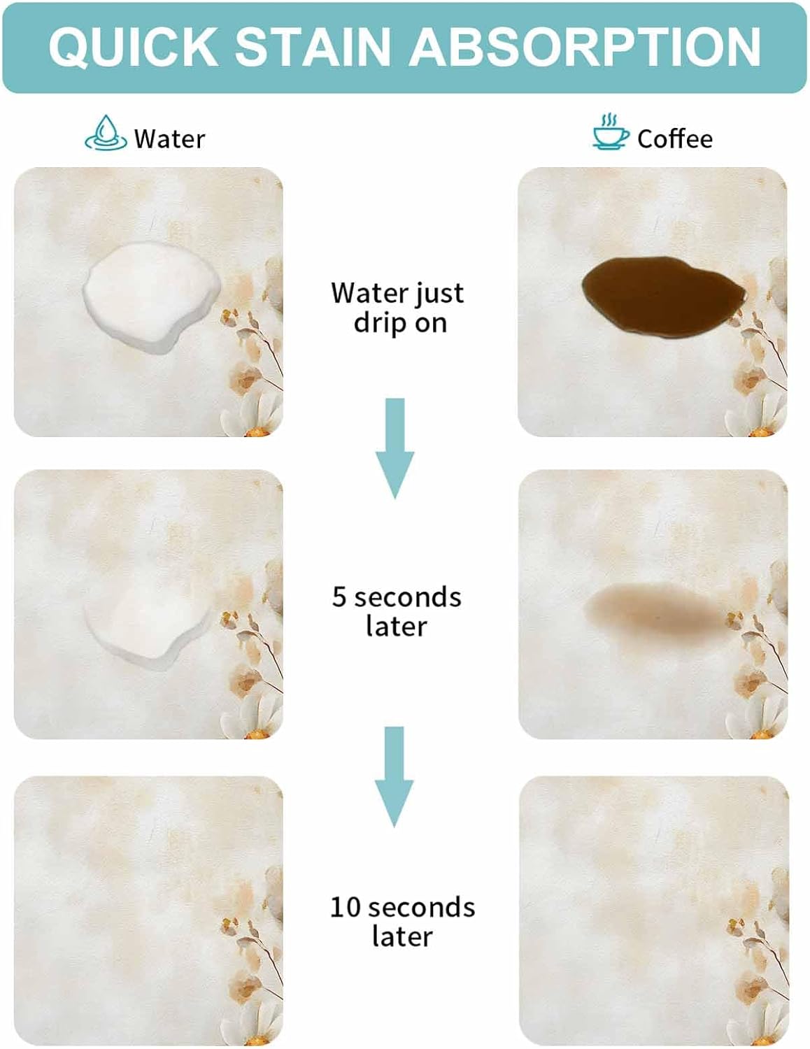 Coffee Mat White Flowers Leaves Dish Drying Mat for Kitchen Counter Vintage Plant Coffee Bar Mat for Coffee Maker and Espresso Machine, Coffee Station Accessories 18x24in