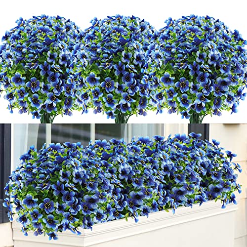 Greenrain 6 Bundles Artificial Flowers Uv Resistant Fake Plants Outdoor Faux Plastic Flowers Garden Window Box Porch Home Decor (Blue) #TOP15