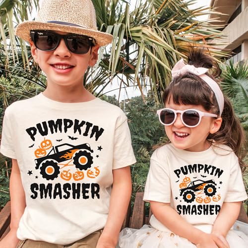 Halloween Monster Truck Shirts For Kids - Pumpkin Smasher Spooky Monster Truck Outfit - Natural Boys & Girls Toddler, Youth Clothing2