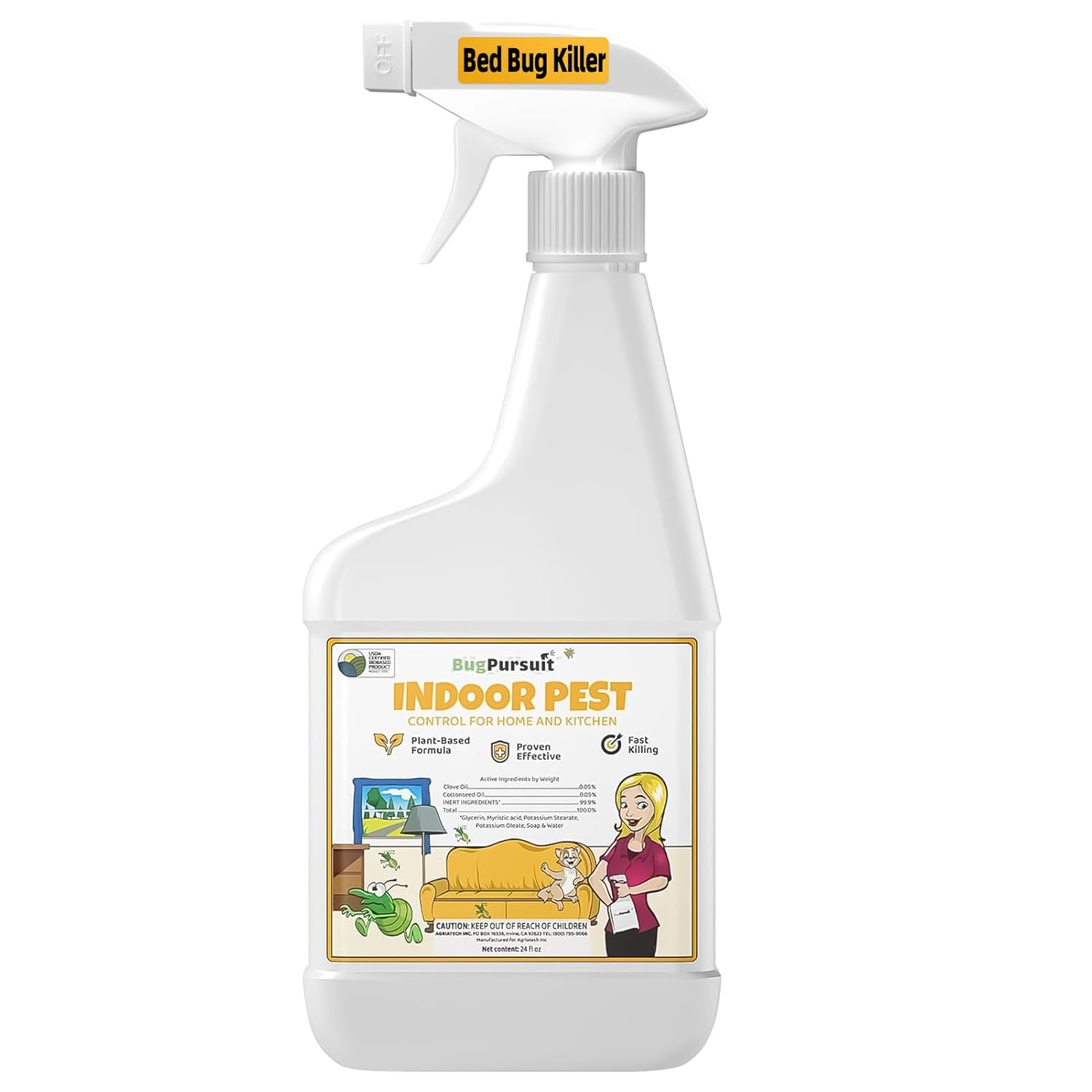 Indoor Pest Control Spray 24oz for Home and Kitchen –Bug Killer & Insect Repellent, Kills Carpet Beetles, Ants, Spiders, Beg Bugs, Roaches, Flea & Tick- Non Staining-Child and Pet Safe