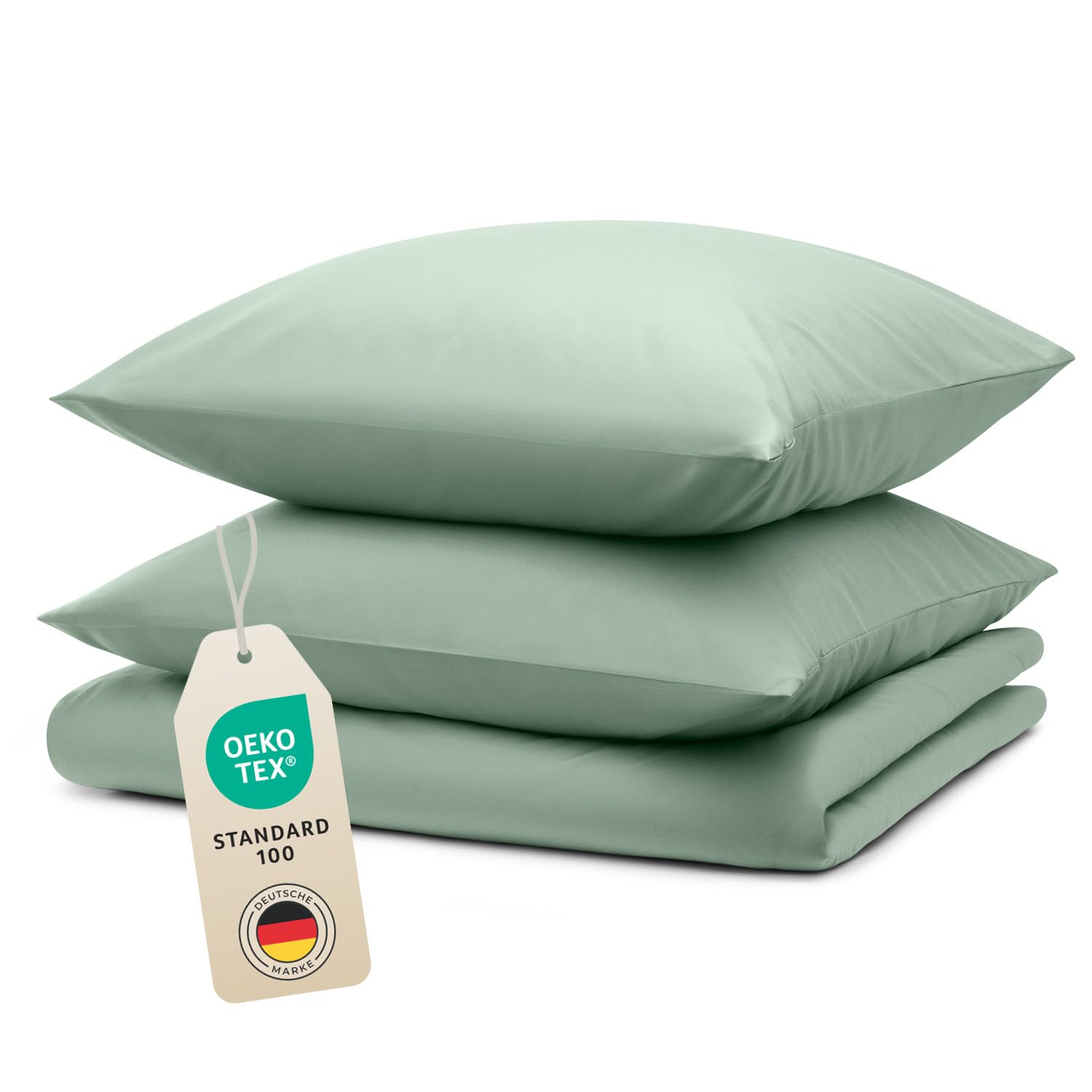 Blumtal Bettwäsche 155x200cm + 2X 80x80cm Kopfkissenbezug - Oeko-TEX zert. Mikrofaser Bettwäsche Set - Mikrofaser Bettbezug bis 95 °C - Deckenbezug + Kissenbezug 3-teilig - Duvet Cover Sommer Grün