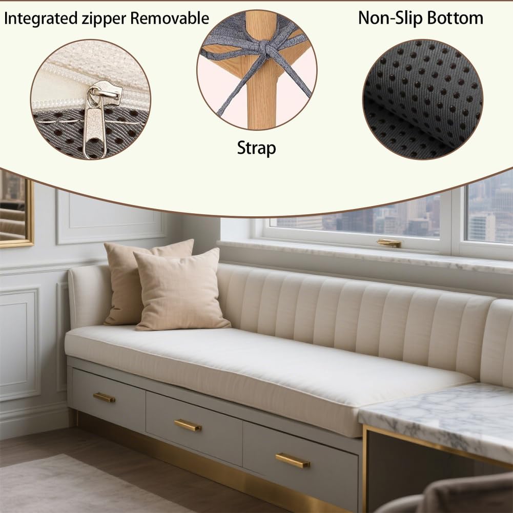 Almohadilla para banco de 3 cm de grosor, lavable, antideslizante, para jardín, patio, piel extraíble, para alféizar de la ventana, 80 x 60 cm, color azul claro