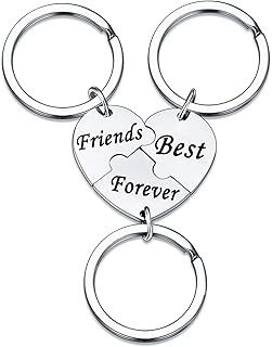 YEEQIN 3PCS Best Friends Forever Keychain Set, Best Friends Gifts For 3, Matching Heart Keychains Gift for Sisters