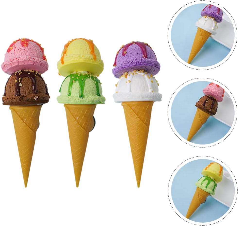 GANAZONO 3Pcs Ice Cream Cone Model Set Realistic Slow Rebound Ice Cream Ball Props for Summer Party Decor Photo Booth DIY Craft Display 7.3 Inch