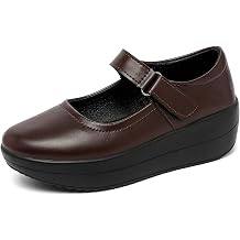 EnllerviiD Womens Mary Jane Shoes - Platform Wedge Round Toe Ankle Strap Comfortable Business Office Work Shoes