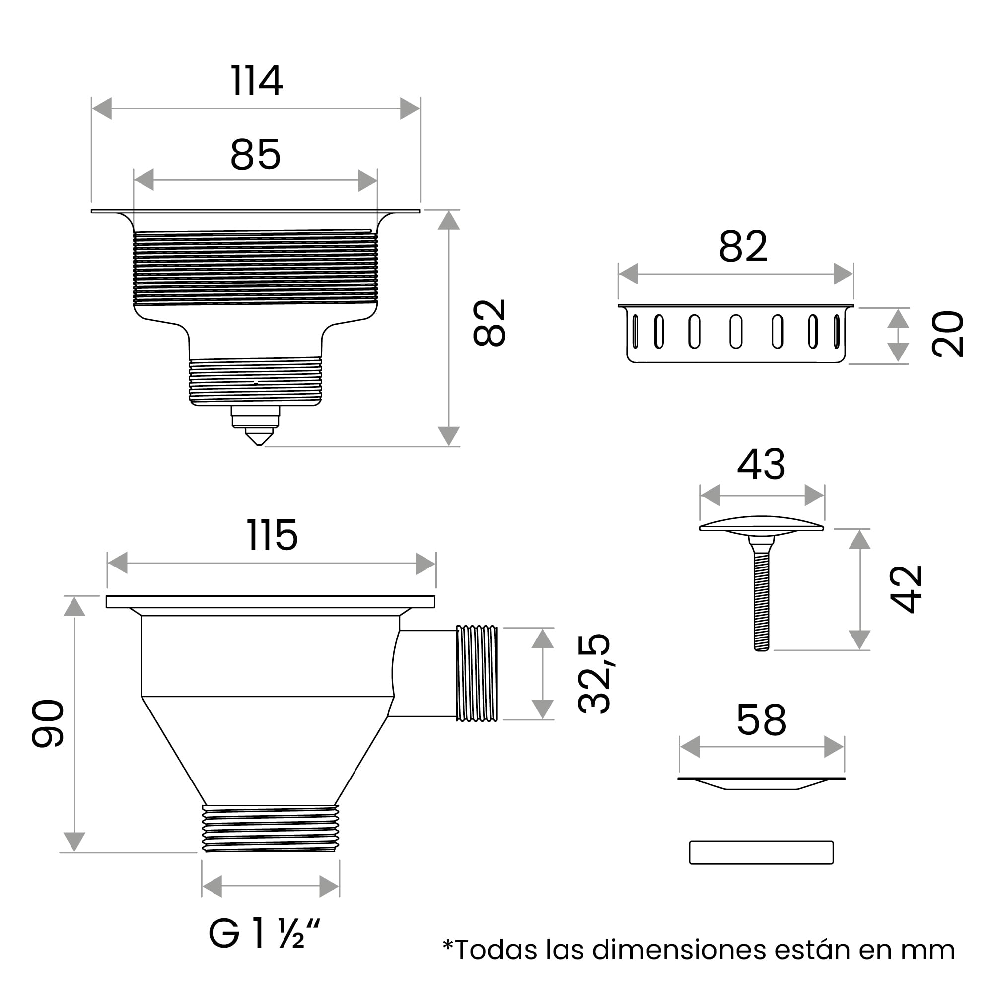 Bächlein Juego de Desagüe para el Fregadero, Diámetro de 114 mm, con Rebosadero, Dispositivo de Clic Ahora También para el Fregadero de la Cocina, Desagüe de Acero Inoxidable Pulido con Rebosadero