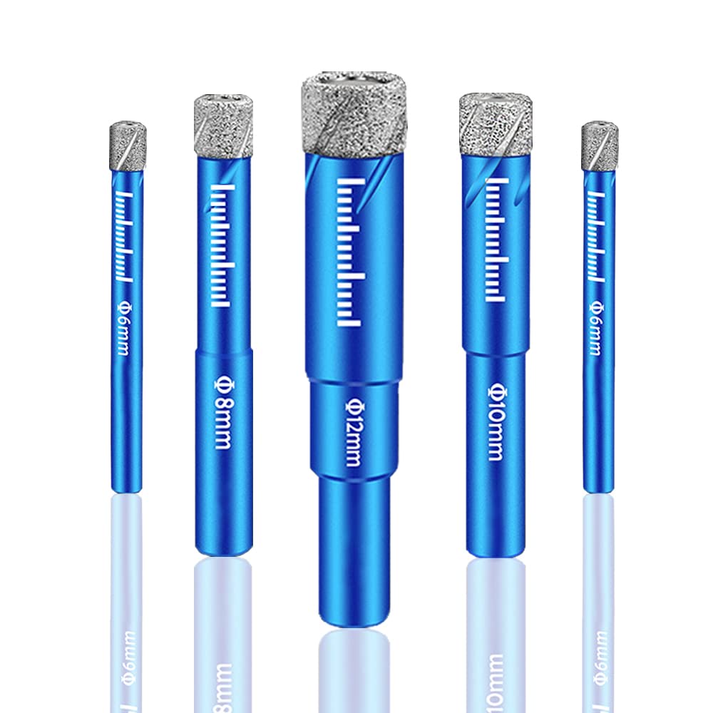Brocas Porcelanico 6mm 6mm 8mm 10mm 12mm 5 piezas Broca de Diamante para Vidrio, Loseta de Cerámica, Porcelana, Granito, Mármol, Arenisca y Otros Materiales