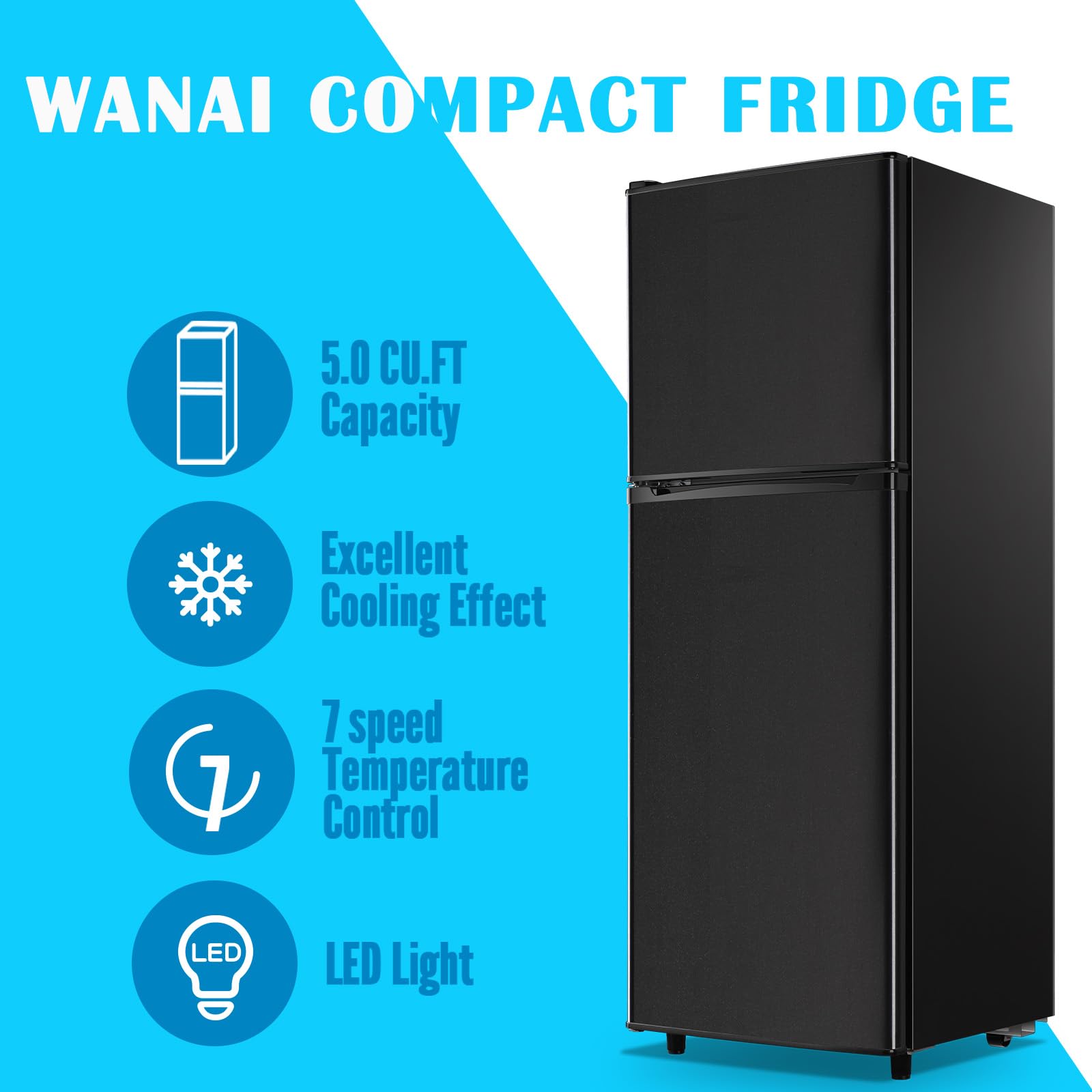 WANAI Large Capacity Compact Refrigerator With Top Freezer 3.5 Cu.Ft Mini Fridge For Kitchen Dorm Dark Grey on Fridge.com - View 2