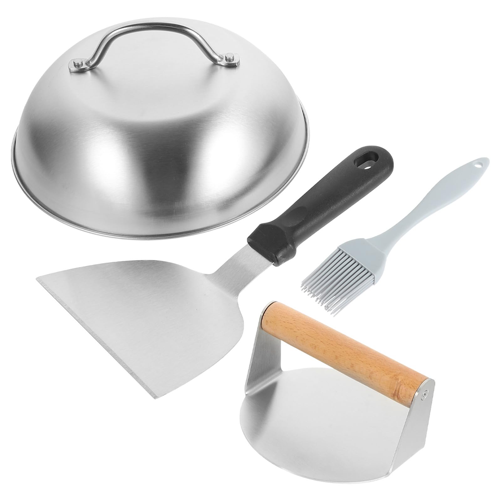 IMIKEYA Burgerpresse mit Griff aus Edelstahl und Holz Stabiles Küchenaccessoire für Barbecue und Grill Sichere Hamburgerpresse für Saftige Burger Zuhause