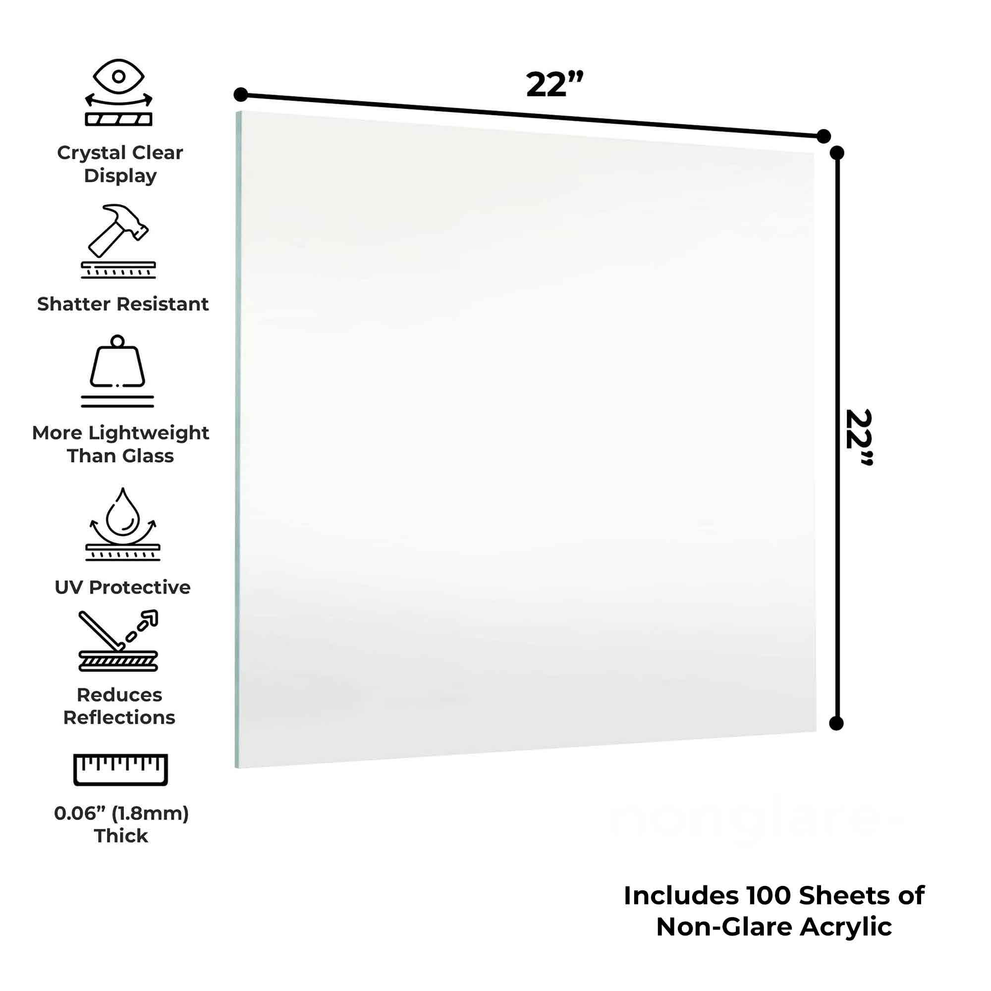 100-Pack of 22x22 inch Non Glare Acrylic/Plexiglass Sheets (1.5mm Thickness), Transparent Clear Flexible Panels for Picture Frames, Craft, Sign Blanks, DIY Display Projects