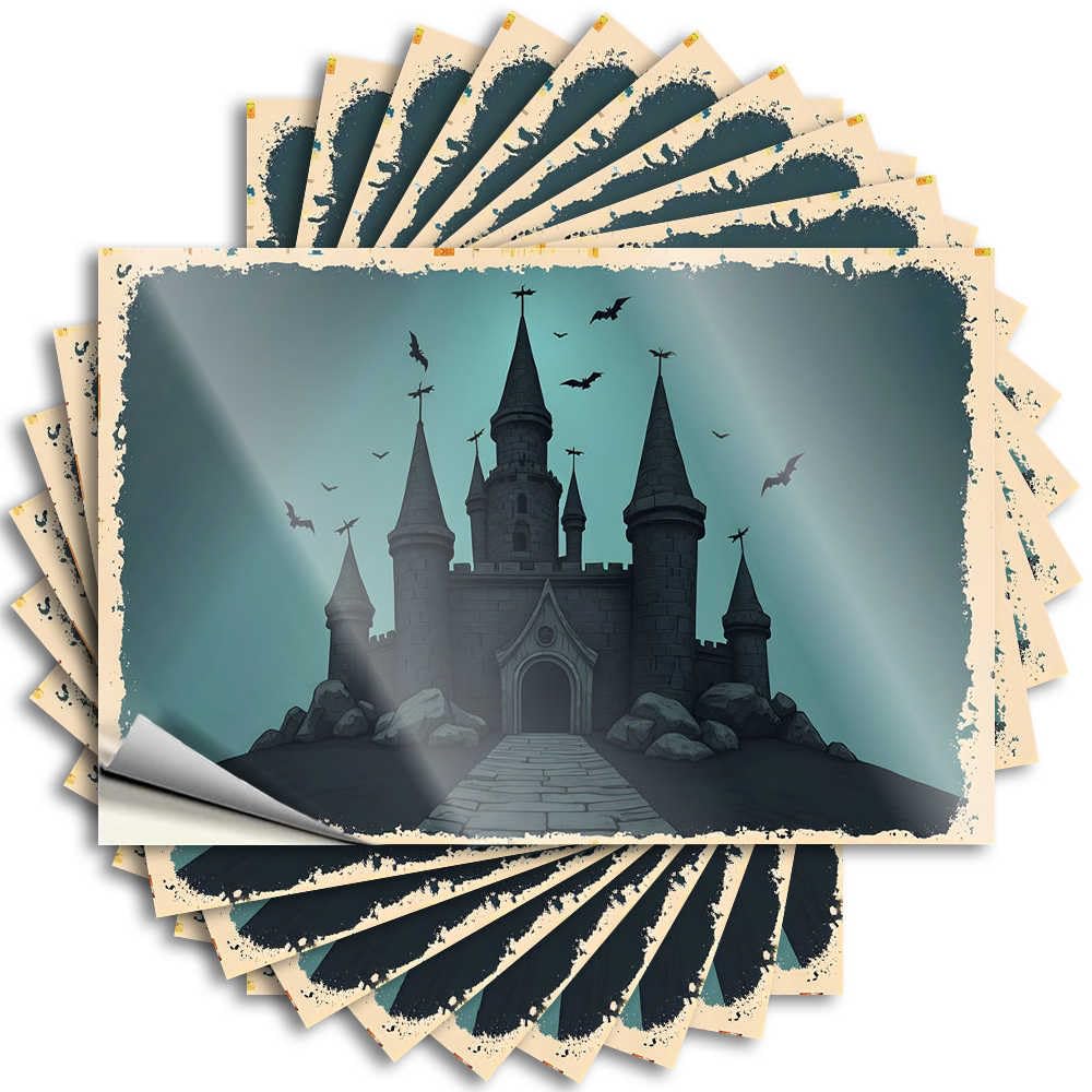 High, Decals Window Halloween Castle with Bats Flying in The Sky | Friends Goods(6X9CM)