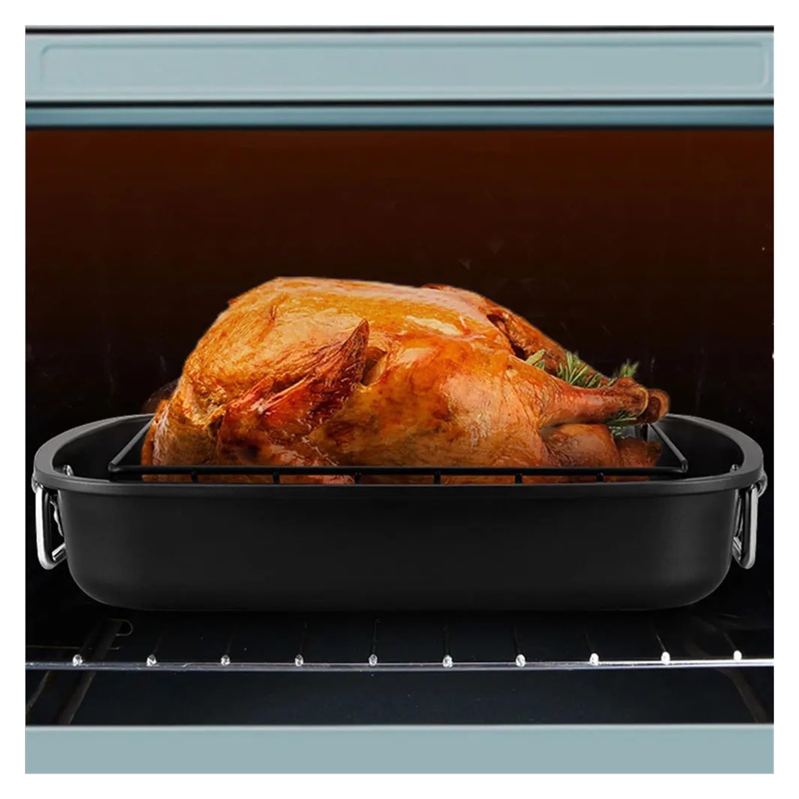 Teglia da arrosto, grande teglia antiaderente per tacchino con griglia | Acciaio al carbonio, 457.00x380.00x80.00mm, per pollo carne verdure