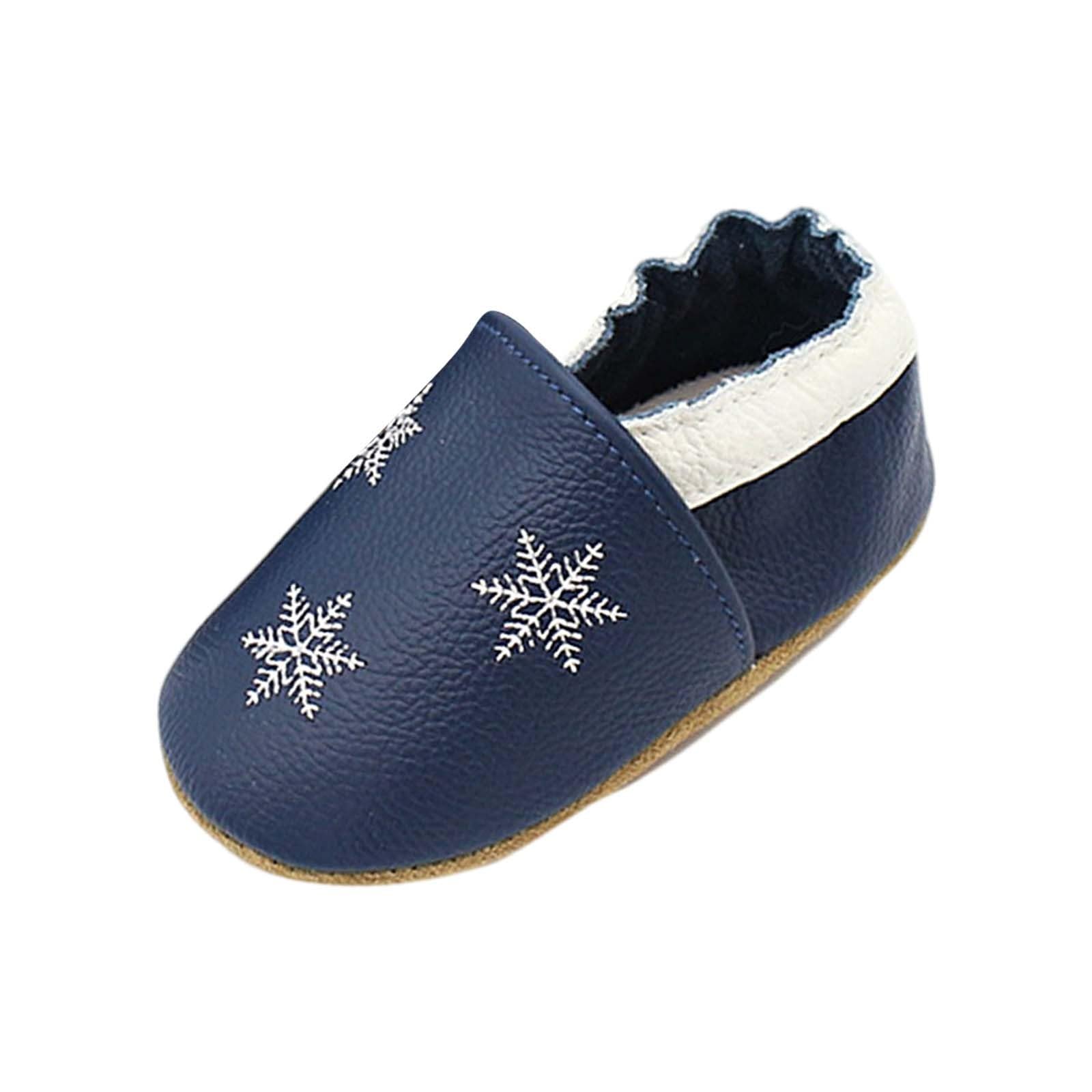 RNTOP Baby Christmas Shoes Slippers Non Slip Leather Shoes Toddler Girls Boys Soft Sole Shoes Infant First Walking Shoes (Dark Blue, 3-6 Months)