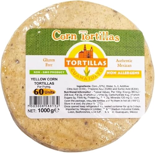 15cm Yellow Corn Tortillas for Frying 1kg | Gluten-Free Corn Tortilla Wraps for Tacos, Tostadas & Chips | Authentic Mexican Tortillas for Deep Frying & Air Frying