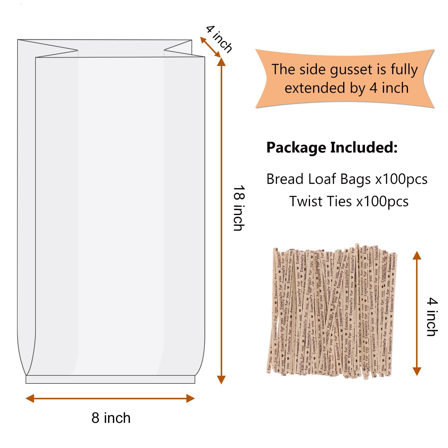 Bread Bags - 100 Pack for Fresh Bread & Loaves -2