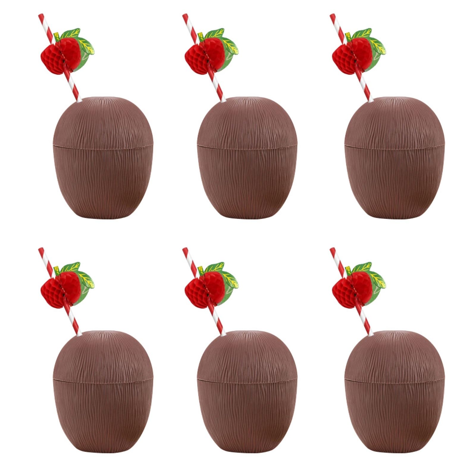 6Pieces Hawaiian Luau Coconut Cups and Pineapple Drink Cup Hawaiian Luau Tropical Party Cups Reusable Plastic Coconut & Pineapple Shaped Cup for Beach Summer Tropical Hawaii Cocktail Party (Coconut)