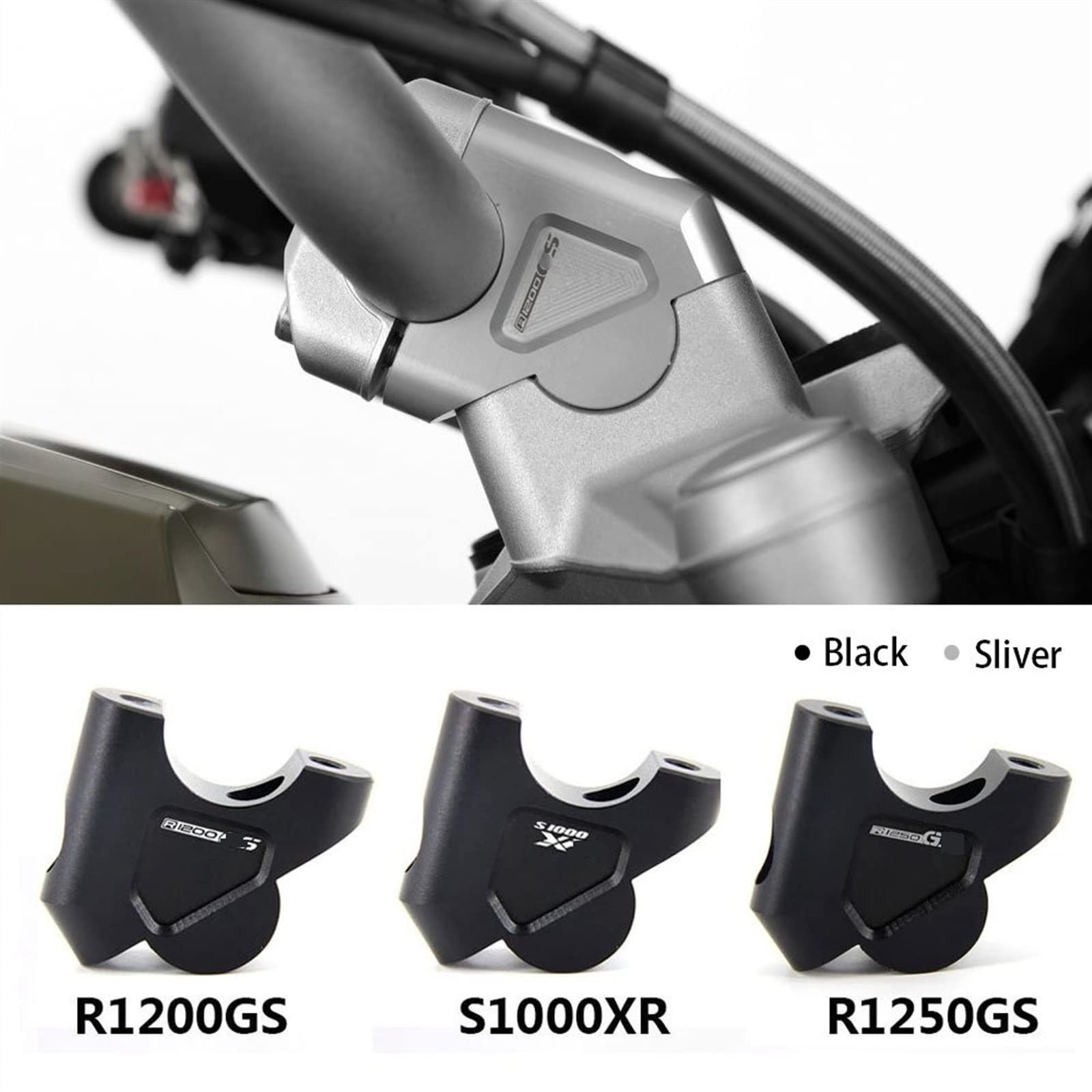 Rehausse Guidon Moto Compatible Avec BMW Pour R 1250 RT R1250RT 2021 2022 - Accessoires De Moto Guidon Riser Clamp Extend Guidon Adaptateur Mount (Color : Black- With LOGO-01