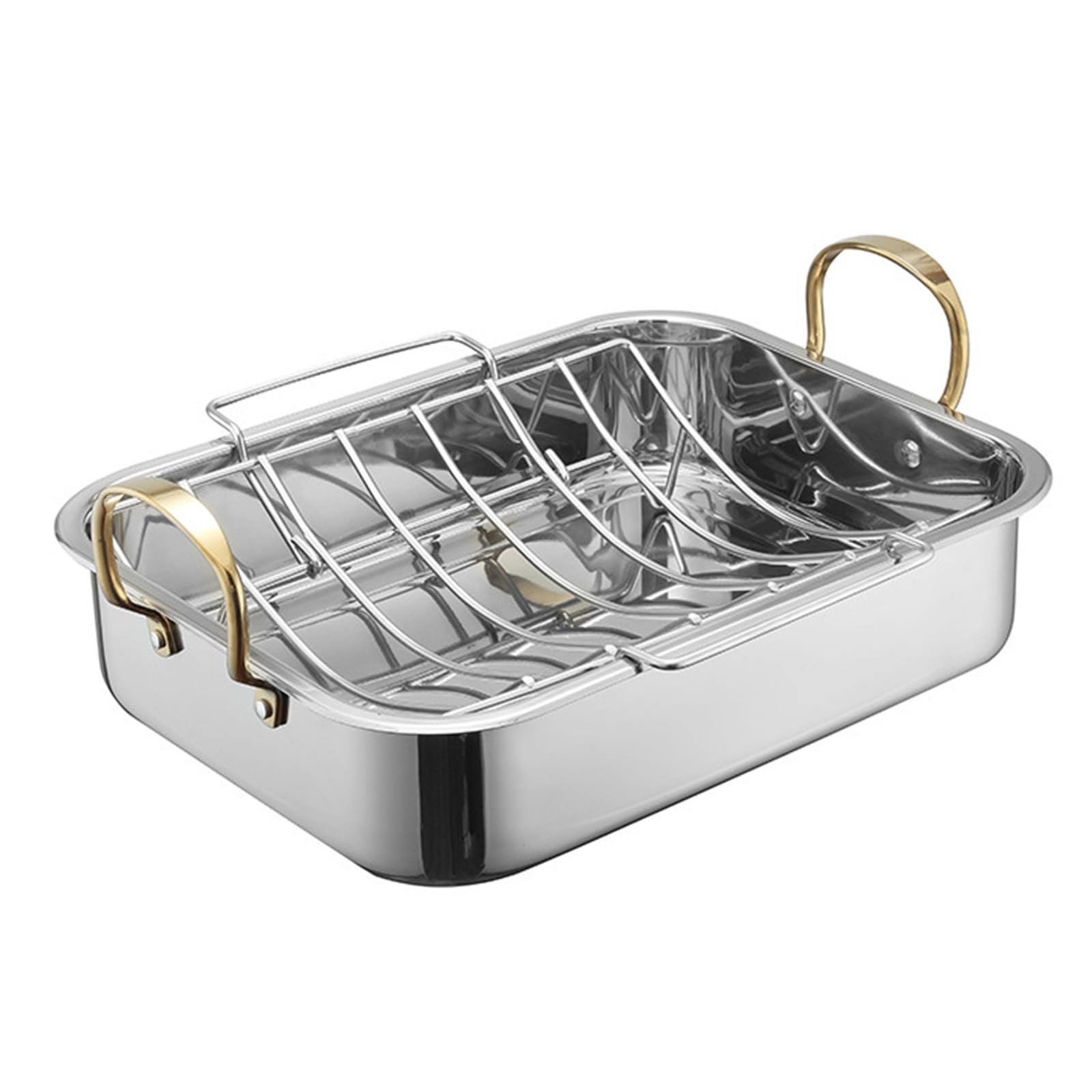 jiingekk Thickened Base Roaster Pan Antirust Steel Safe Heat Distribution Baking Frying Multipurpose Roasting Pan