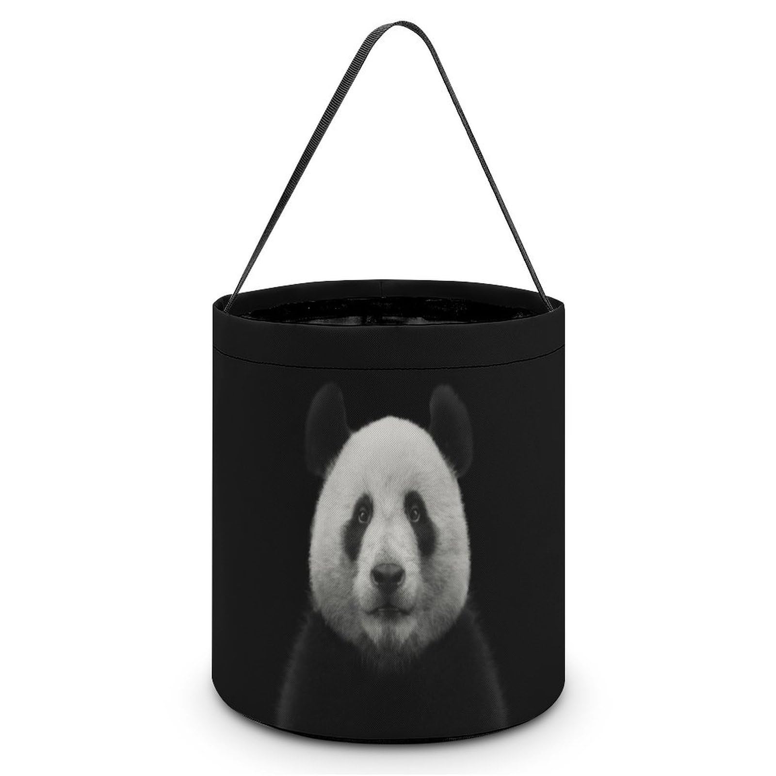 Panda Bear Face on Black Cute Easter Basket Bags Eggs Bucket Candy Tote Decorations Gifts Party Storage Bag