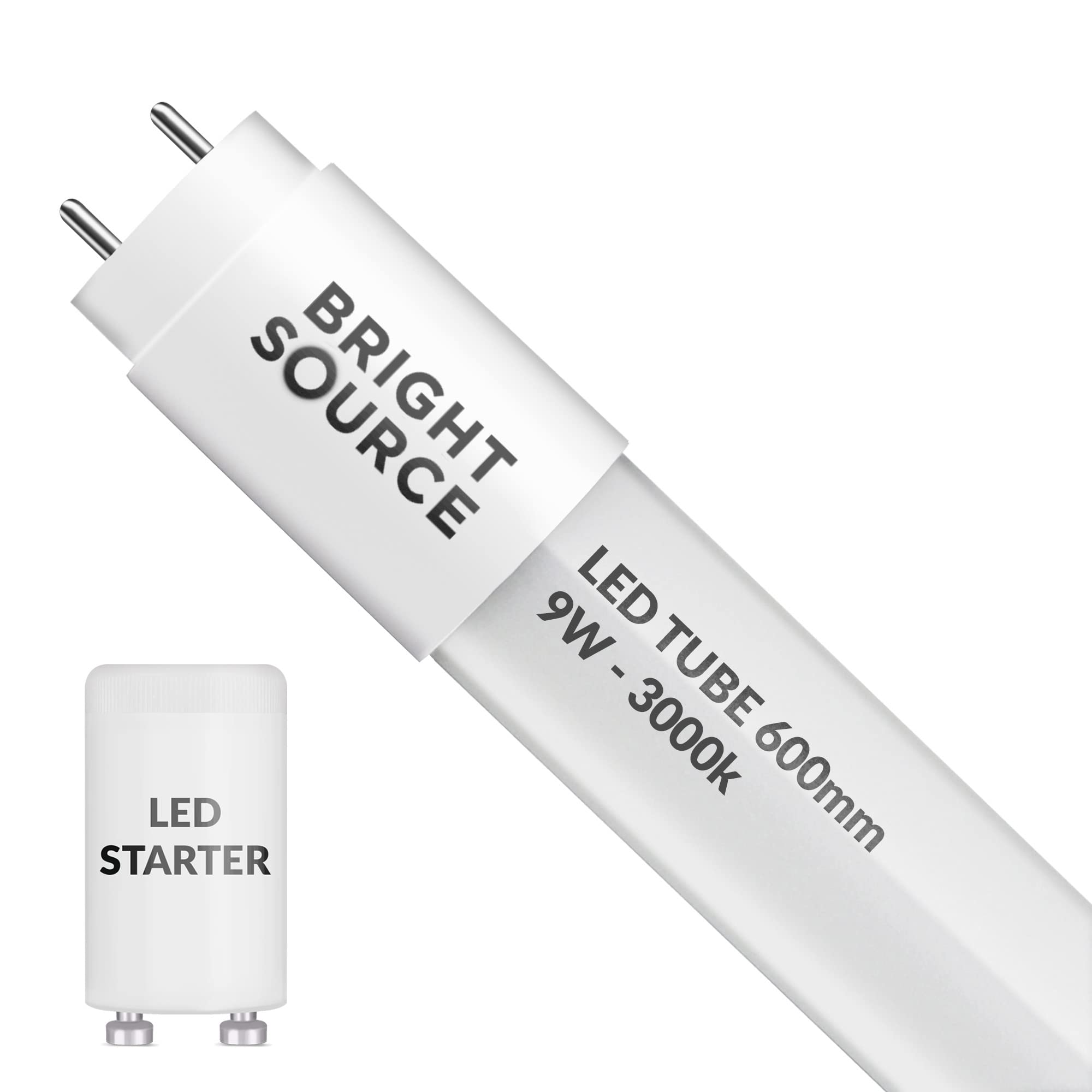 Bright Source Warm White 3000K 2Ft (589Mm) 9W Led T8 Tube, 810Lm, 3000K Warm White, Replacement For 18W T8 Fluorescent, Starter Included - Direct Mains Or For Use With Switch Start Fitting With Magnetic Ballast
