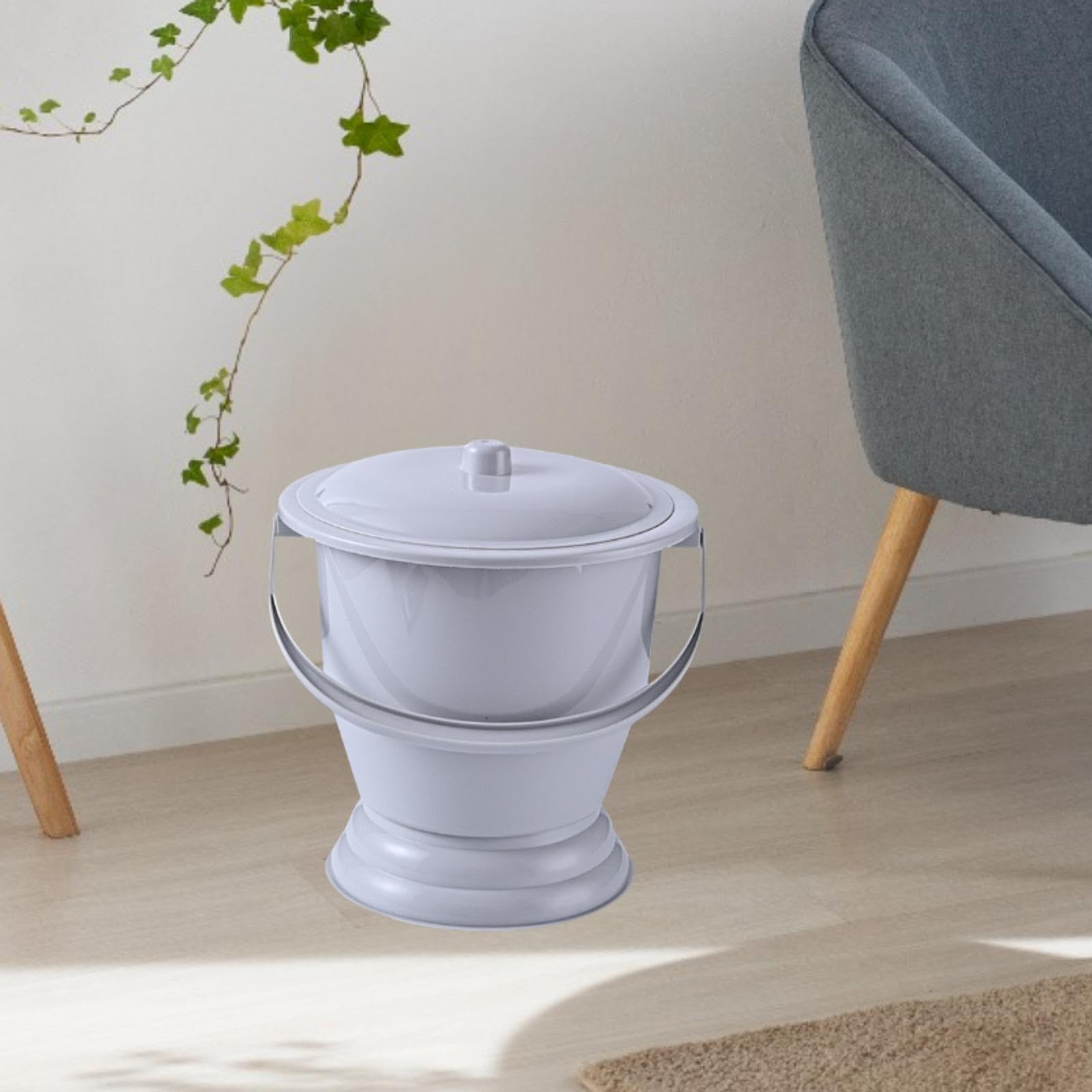 Generic Vaso Da Notte con Coperchio Chiuso E Robusta Maniglia per Il Trasporto, Robusto Vasino Domestico, Orinatoio, Secchio, PP, Facile Da Pulire, per Adulti, Grigio