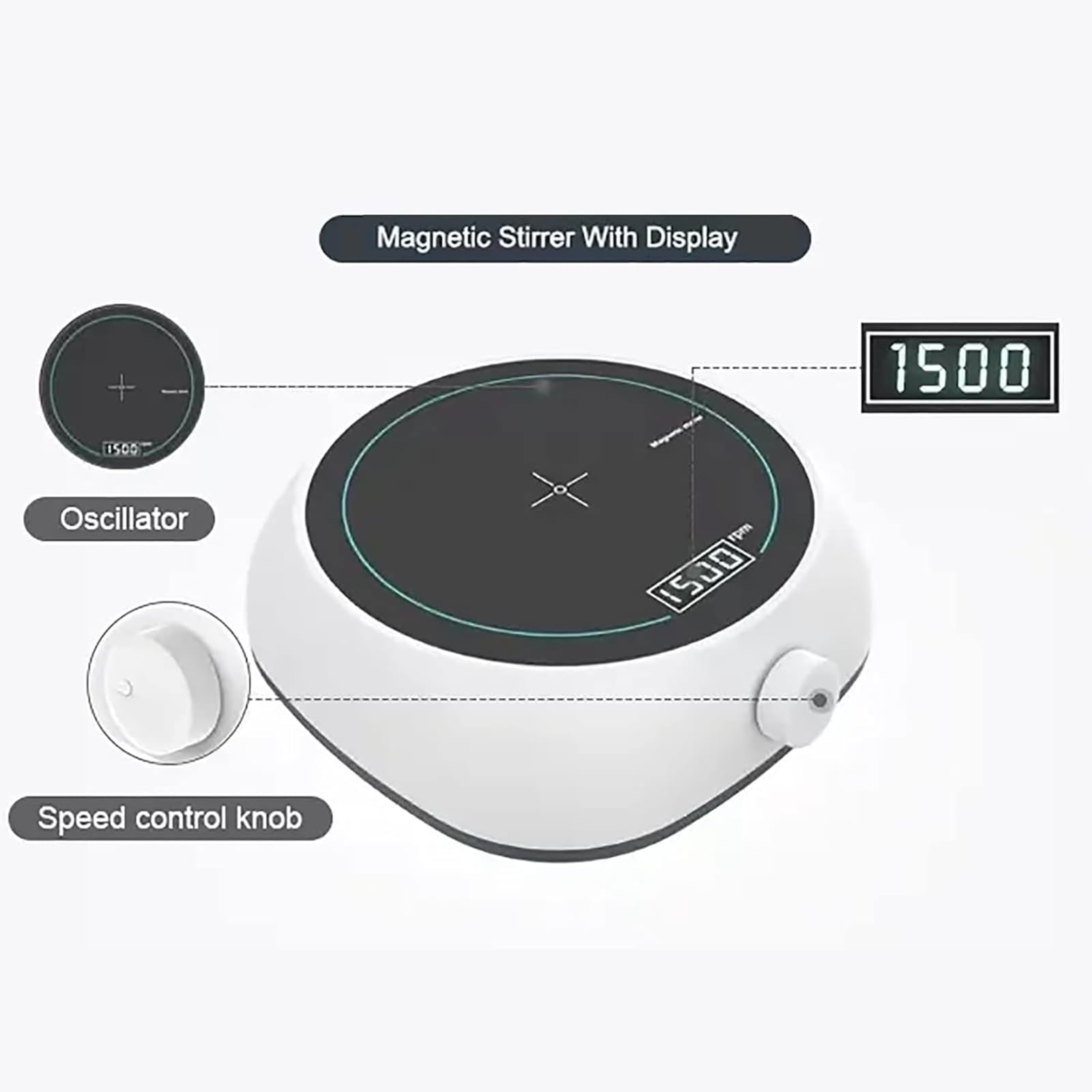 Mini Agitador Magnético, Equipo De Agitación Eléctrica De Laboratorio De 2 litros con Pantalla De Visualización, Rango De Tamaño del Imán: 20-30 Mm/revolución 200-2000 RPM, para Instituciones