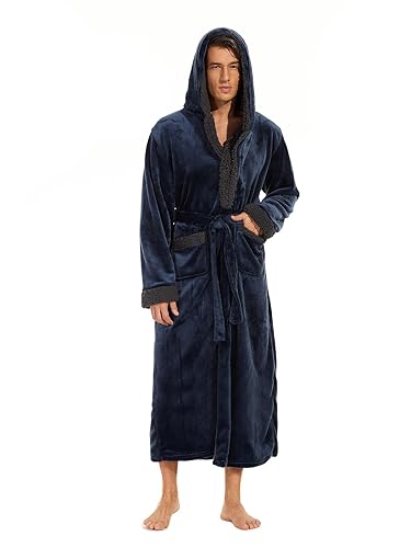 iniber Mens Hooded Robe, Soft Lightweight Plush Robes for Men,