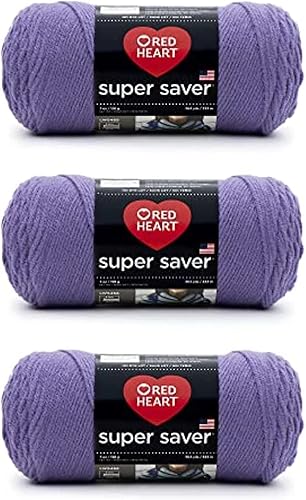 Red Heart Super Saver Lavender Yarn - 3 Pack of 198g/7oz - Acrylic - 4 Medium (Worsted) - 364 Yards - Knitting/Crochet - Lavender - 3 pack