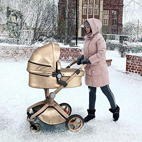 Baby Stroller in 2020,Hot Mom Baby Carriage with Adjustable Seat Height Angle and Four-Wheel Shock Absorption,Reversible,High Landscape and Fashional Pram,Gold