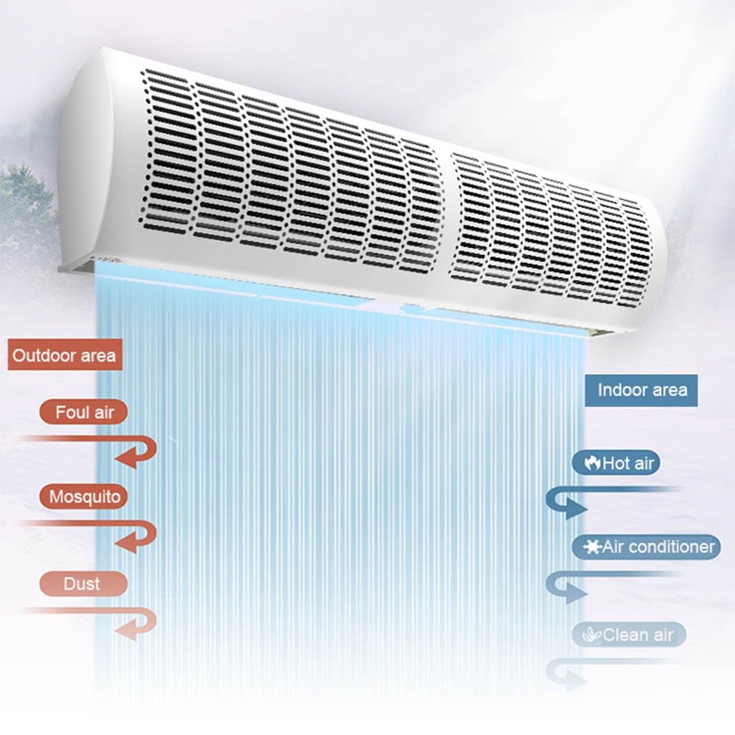 Ventilador para puerta con cortina de aire, cortina de aire montada en la pared, control remoto silencioso de doble velocidad, viento natural de bajo ruido, para supermercado, restaurante