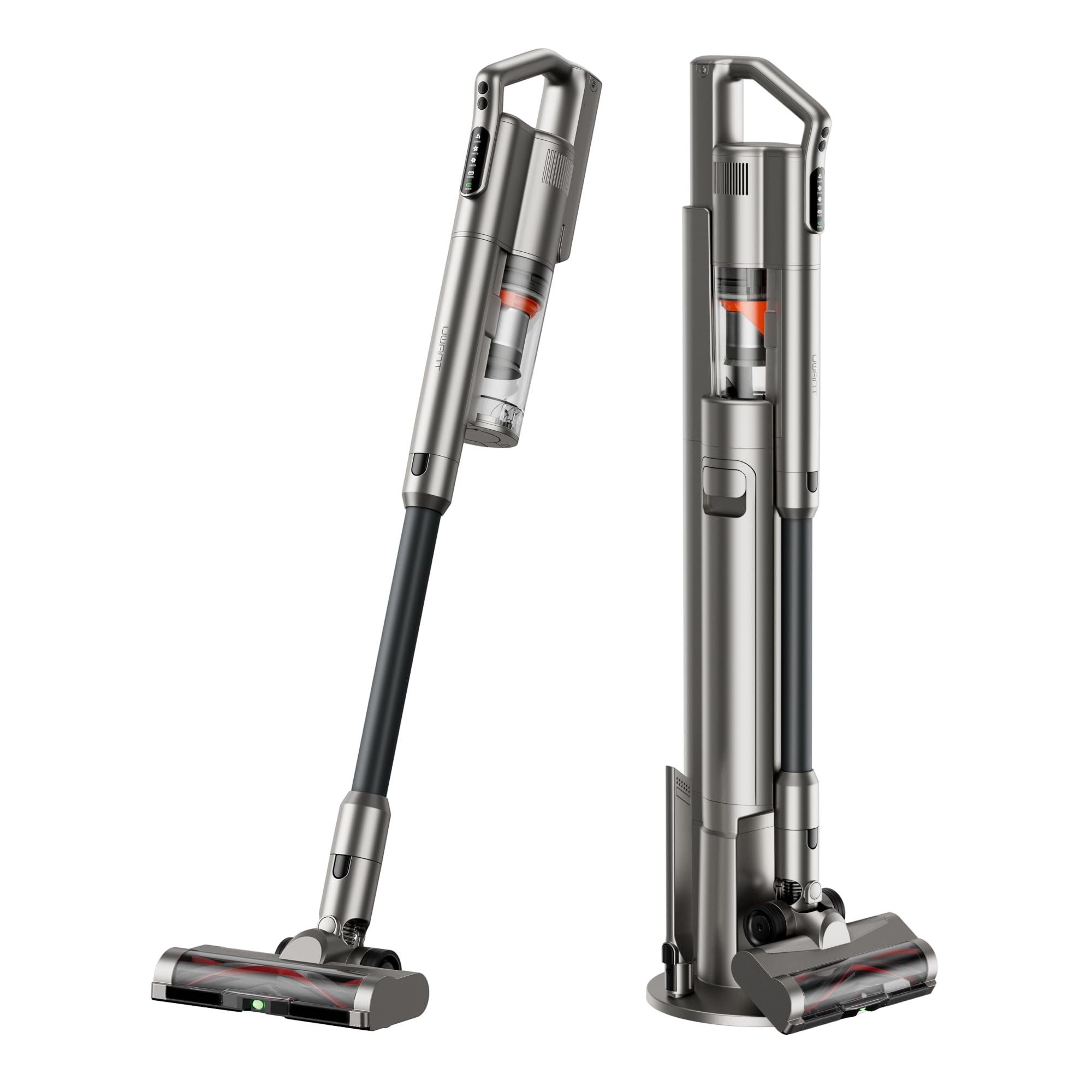 uwant Aspirapolvere Senza Fili Potente con Svuotamento Automatico V500 25000Pa CleanSync Leggero e Station Compatta Luce Verde 60° Micron Dust Detection Spazzola V Antigroviglio 5 Livelli Filtrazione