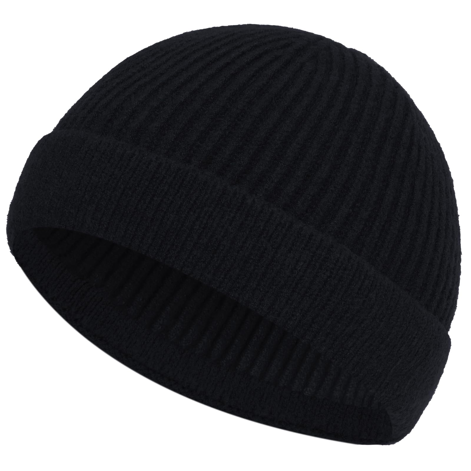 ROYBENS Short Fisherman Beanie for Men Women, Wool Warm Winter Hat, Swag Knit Cuff Soft Trawler Beanies Watch Cap Skull Caps