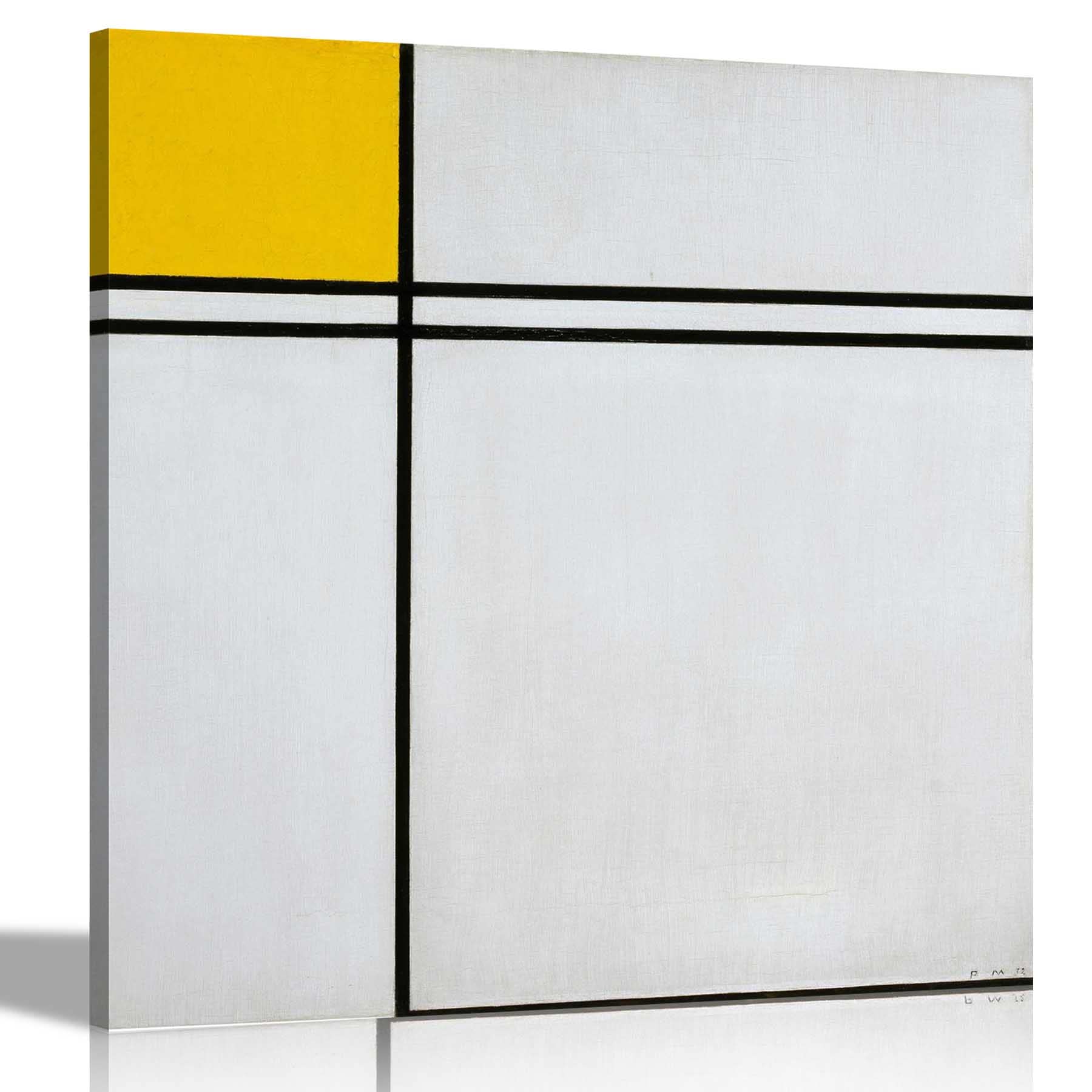 Artley Prints Composition Double Line Yellow Composition With Double Line And Yellow By Piet Mondrian Canvas Wall Art Prints Home Pictures Living Room Modern Art 76 X 76Cm (30 X 30 Inches)