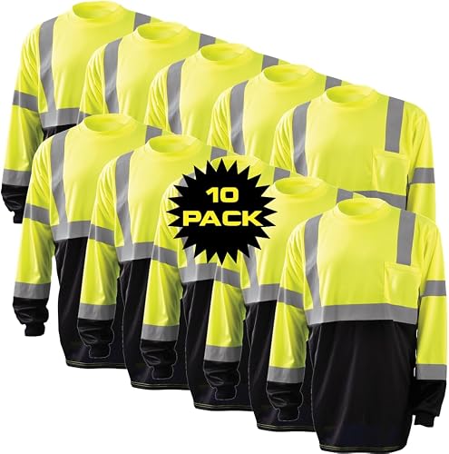 OccuNomix LUX-LSETPBK-YS-PK10 Classic Standard High Visibility Long Sleeve Wicki