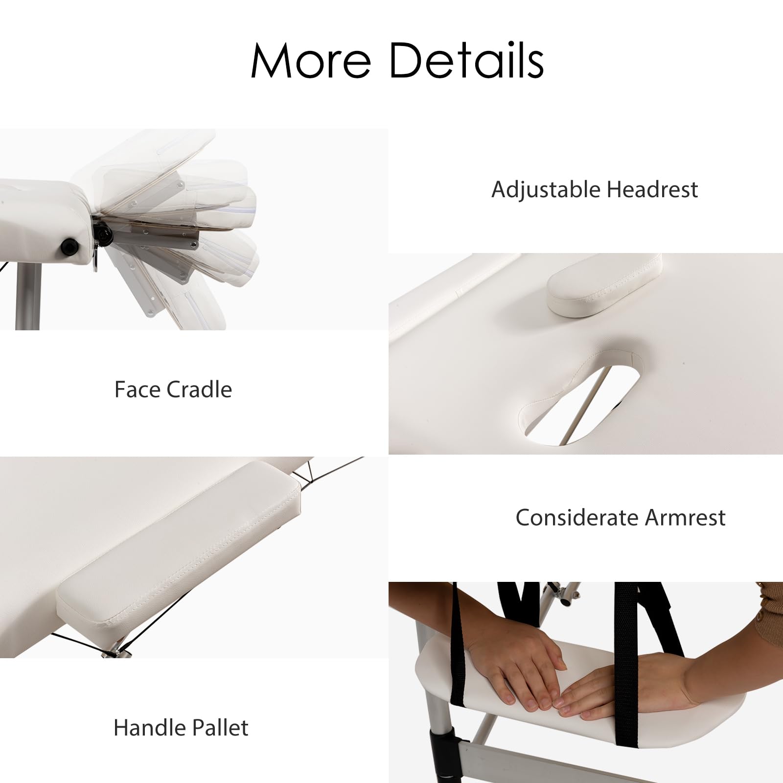 HOMASIS Cama de Masaje Plegable con reposacabezas y reposabrazos extraíbles, Regulable en Altura, portátil con Bolsa, para Fisioterapia, Carga 250 kg, 213x89x59-80 cm, Blanco