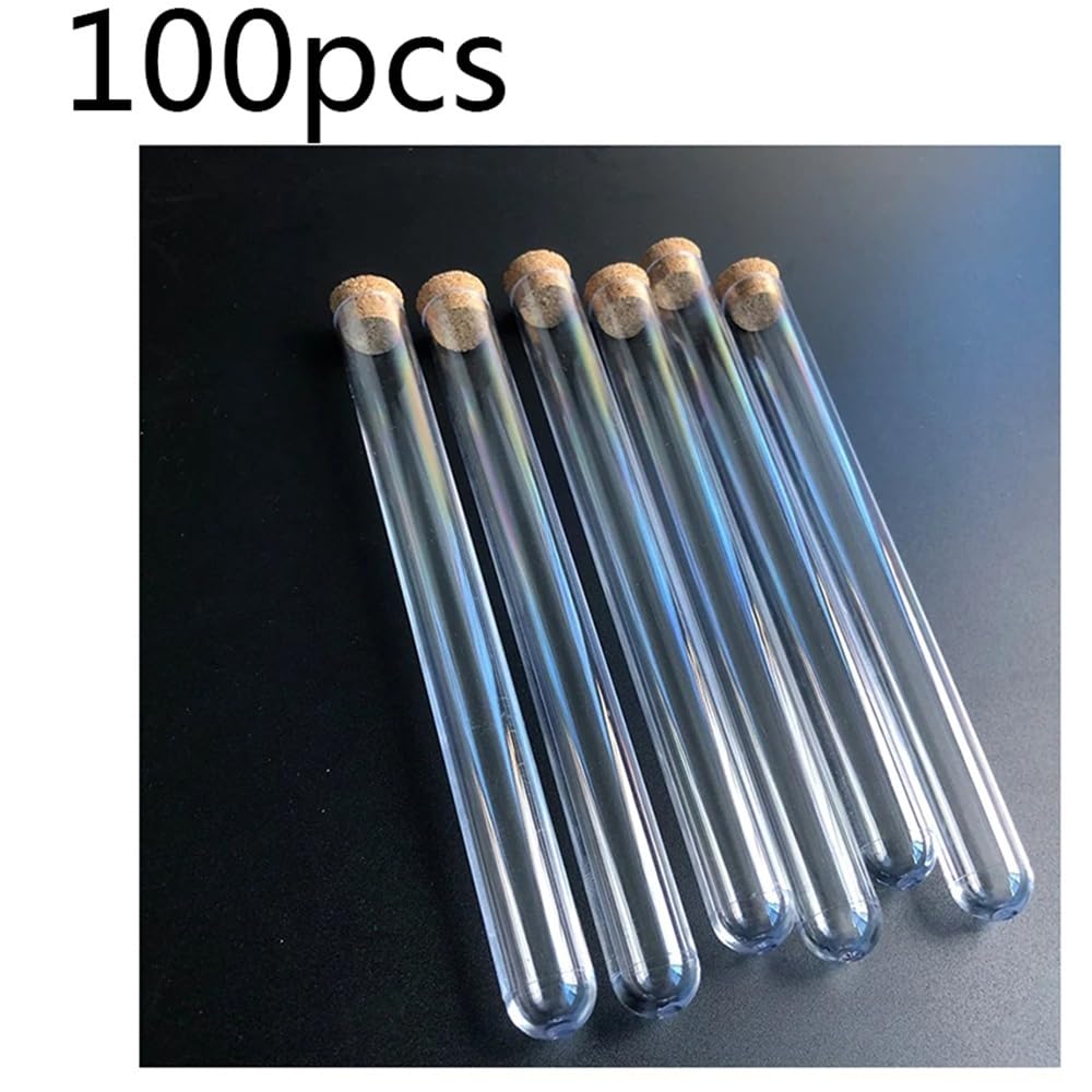 100 sztuk przezroczystych plastikowych probówek 15 x 150 mm z korkiem do eksperymentów laboratoryjnych