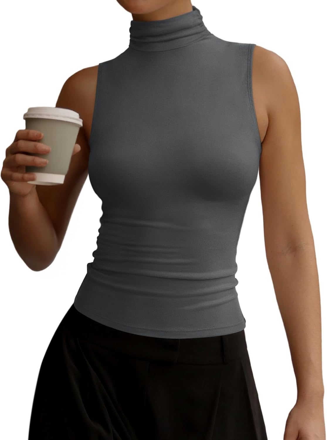 REORIA Women's Fall Sleeveless Mock Turtleneck Tank Tops Slim Fitted Shirts 2025 Offic Casual Going Out Vest Cute Clothes