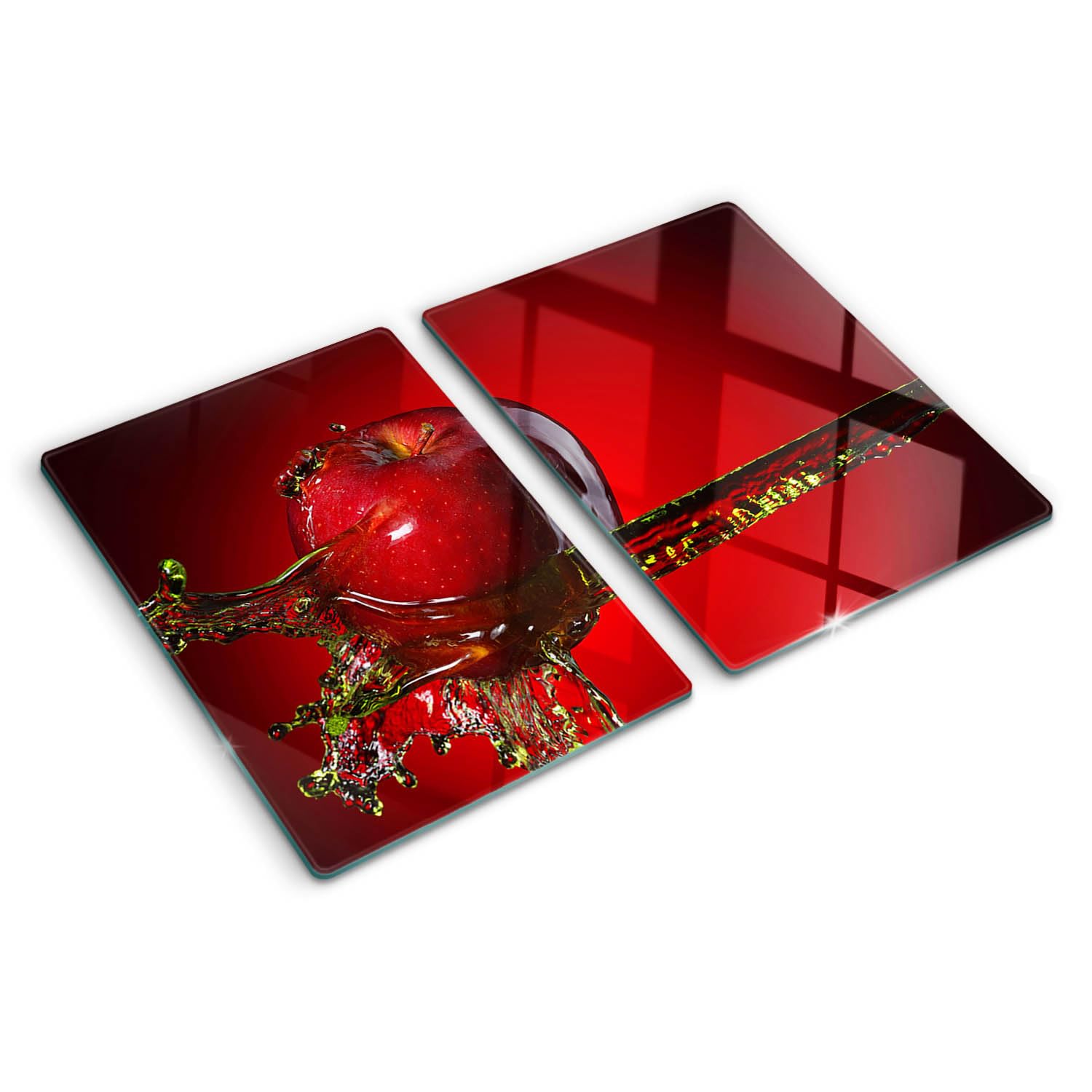 Glass Kitchen Board 2x40x52 cm Stain and Heat Resistance Bacteria-Resistant Rectangular Glass Grip Feet Polished Edges Printed Food Contact Easy to Clean Smooth Surface - Apple and Water
