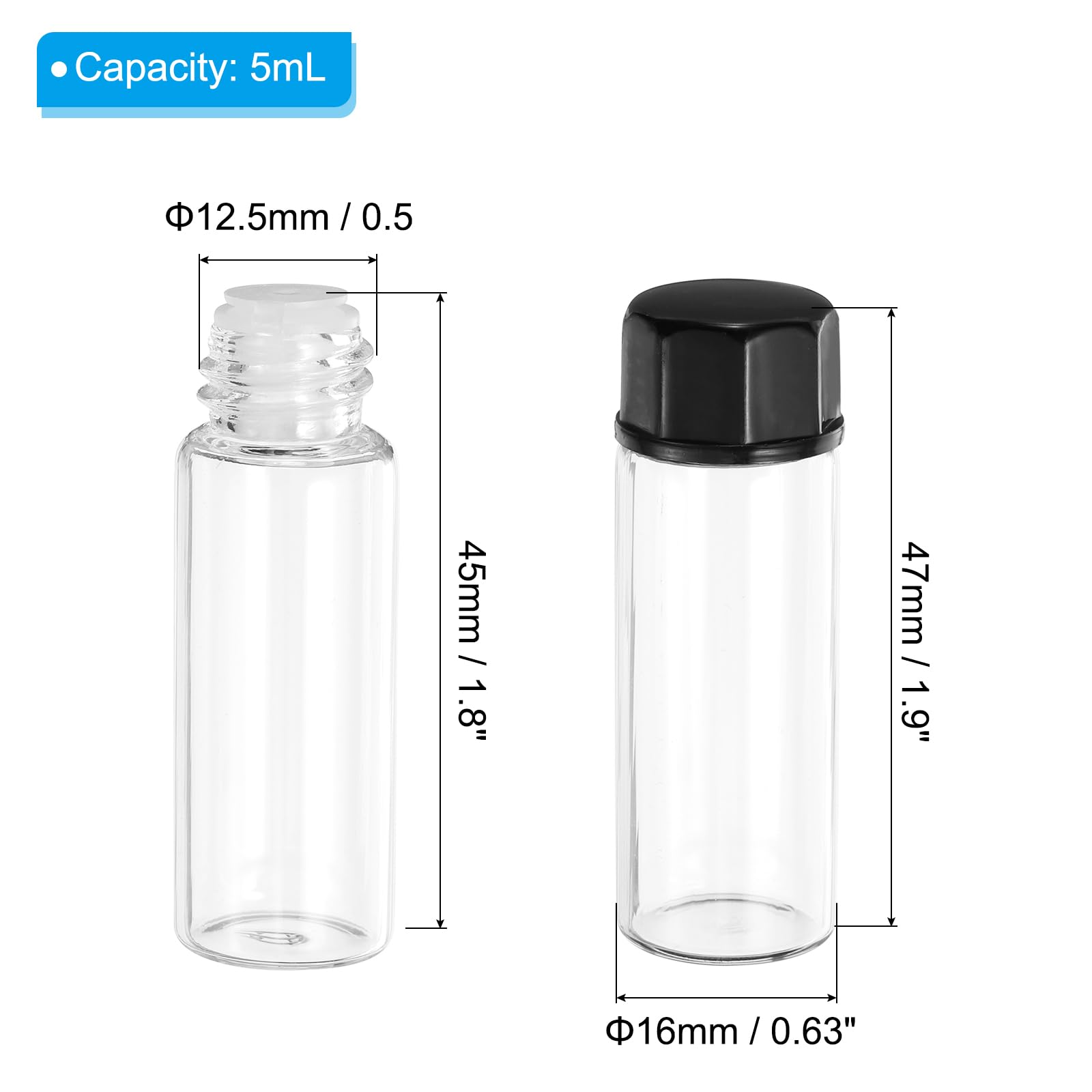 PATIKIL 50 Pack 2ml Essential Oil Bottles - Clear Glass With Orifice Reducer, Black Cap, Sample Vials - View #3