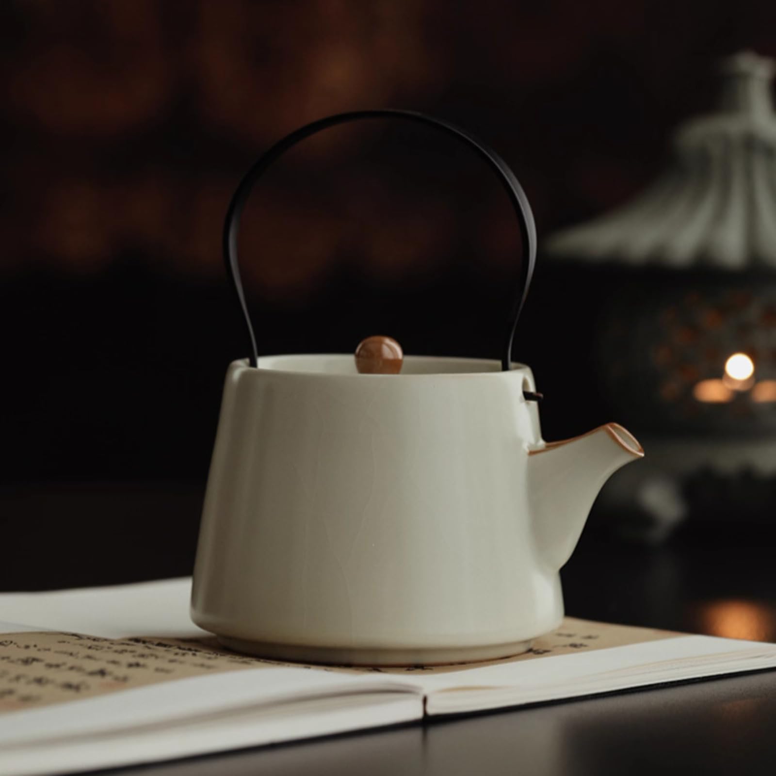 Théière en céramique Ru Kiln beige de haute qualité pour infusion fine