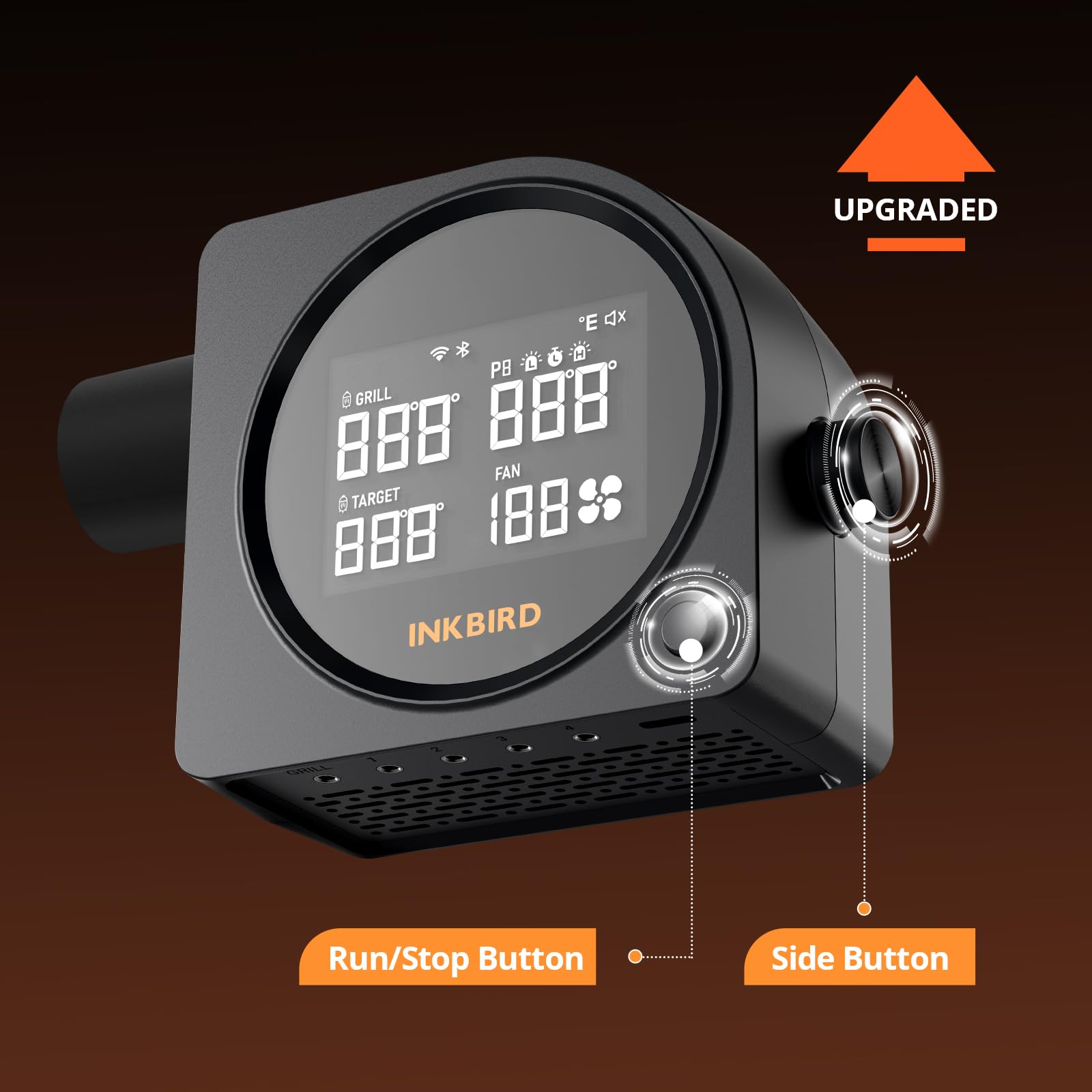 INKBIRD Termocontrollo Wi-Fi 5G e Bluetooth per Grill con 5 Sonde, Ventilatore Automatico per Affumicatore, Allarmi per Alte e Basse Temperature,ISC-028-BW