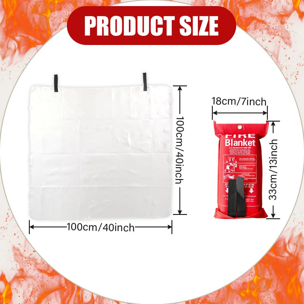 Fire Blanket 40” x 40” Fire Blankets Emergency for People Flame Retardant Fireproof Fire Suppression Blanket for Kitchen, Fireplace, Car, Office, Warehouse(2 Pack)