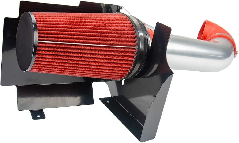 4" Cold Air Intake Kit Fit for Escalade 04-06,Sierra 1500/Silverado 2500 HD/Silverado 3500/Tahoe/Yukon XL 1500 05-06,Suburban/Avalanche 1500 06 Aluminum Tube w/Heat Shield Filter (Red)