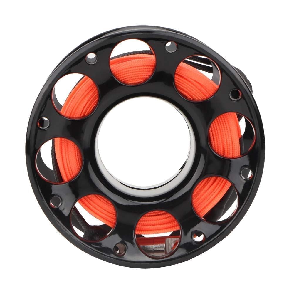 Finger Spool w/SS Bolt Snap, Tauch Fingerspule Scuba Diving Spool Reel Kunststoff Mini Tauchspule mit Doppelkarabiner Spule, Technische Finger Spool komplett mit Tauchschnur und Karabinerhaken 15 M
