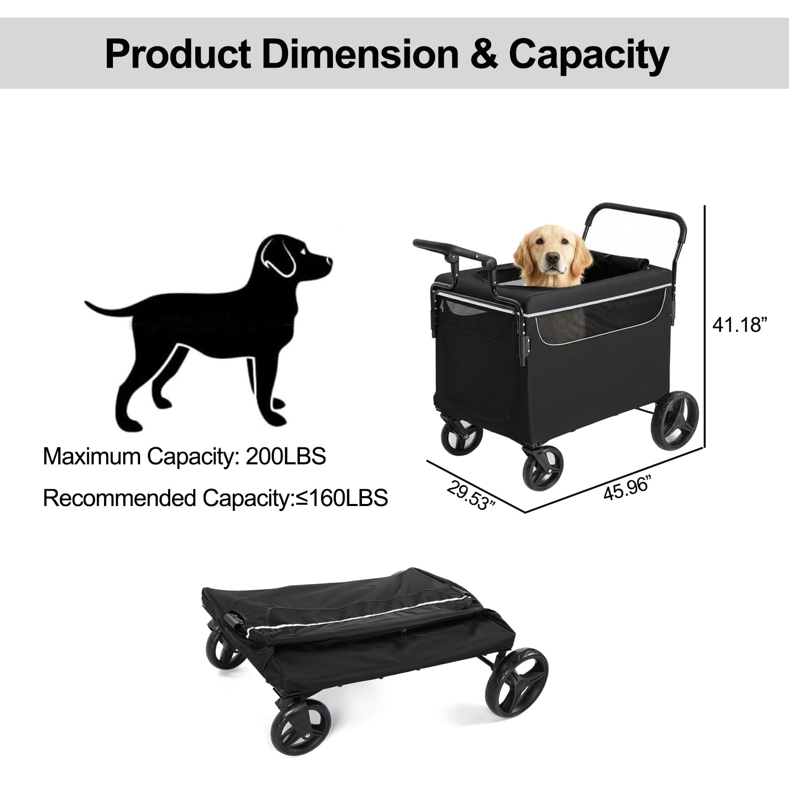 GAOMON Pet Stroller Wagon for Large Dogs, All Terrain Foldable Cart with Ramp & One-Step Brake, 2-in-1 Push-Pull Design for Medium Dogs, Perfect for Outdoor Walking and Camping Trips : Pet